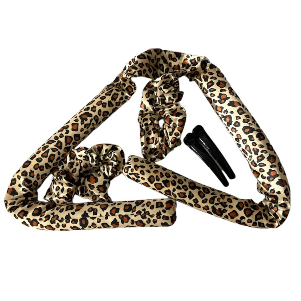 Heatless  Curlers for Women and Girls with 2 scrunchies and 2 clips Leopard